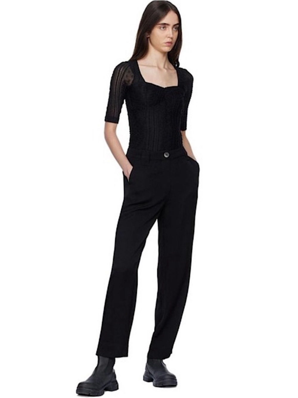 Ganni Black Wide Trousers Jacquard Viscose Size 0